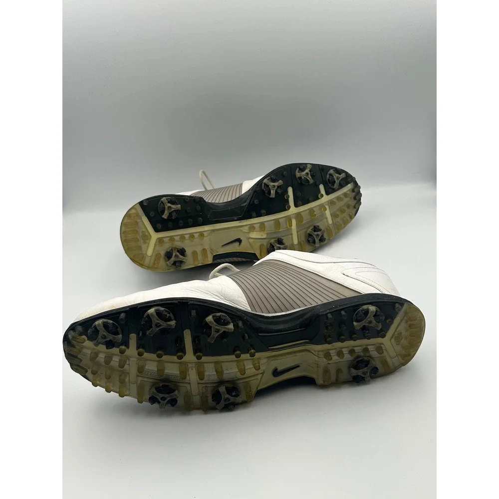 Nike Lunarlon Flywire Golf Shoes Mens 12 White Grey Spiked 418471-101